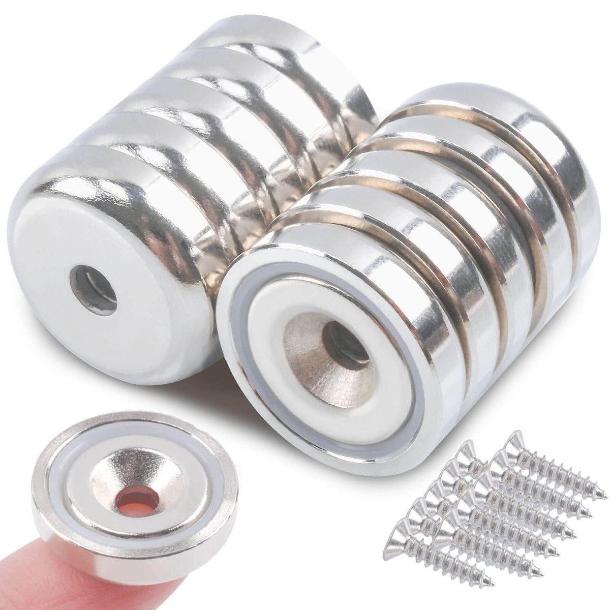 MIN CI 10pcs Magnets Strong, 25mm Neodymium Magnets Heavy Duty 55lbs Magnet with Hole and Steel Capsule Rare Earth Magnets Round Magnets Pot Magnet with Screws