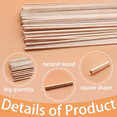 Anvin 100 Pieces Balsa Wood Sticks Square Wooden Dowels Unfinished Hardwood Strips Natural Long Woodcraft Sticks Batons for DIY Crafts Model Making (3 x 3 x 300 mm)