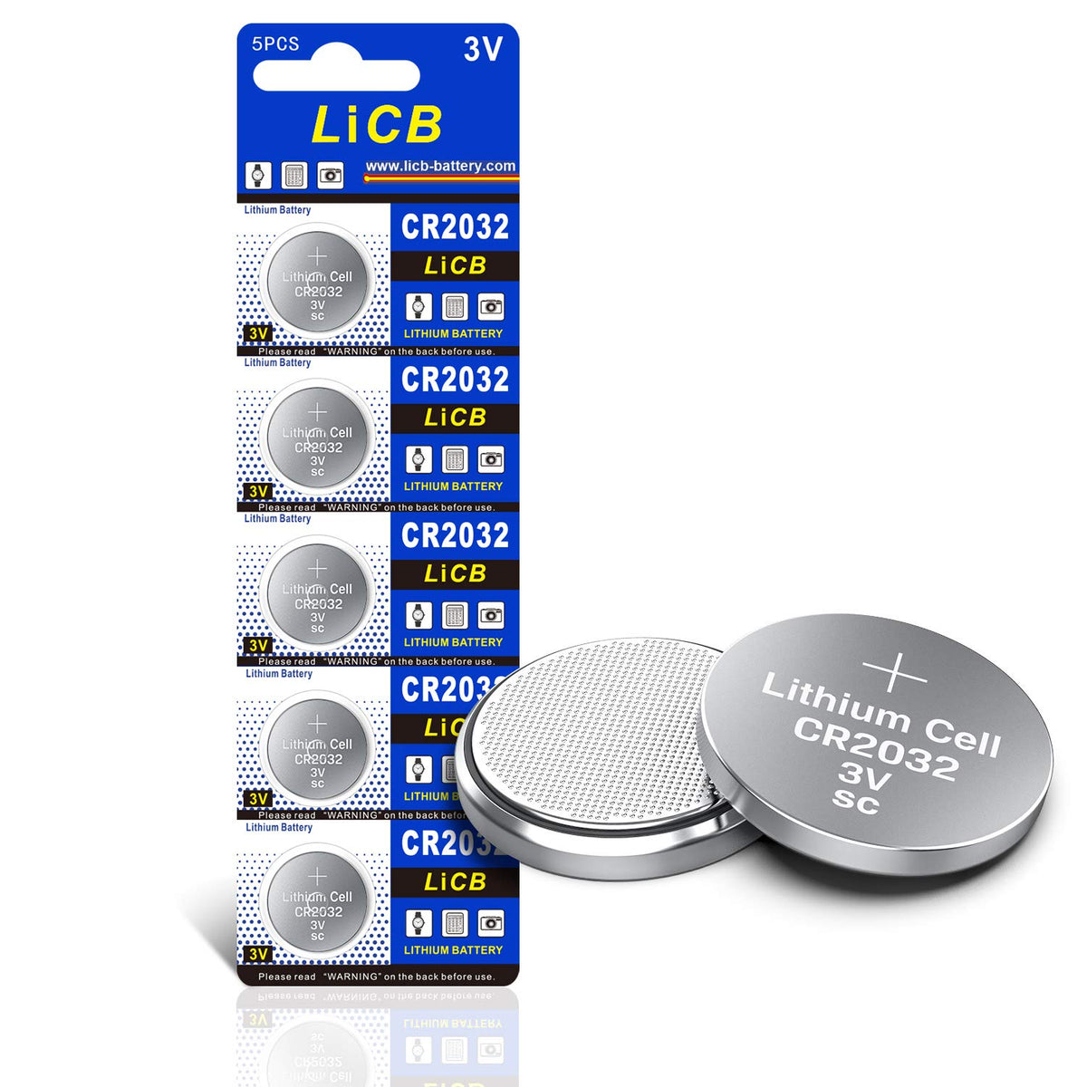 LiCB CR2032 Battery 3V Lithium 5PCS (CR 2032 / Batteries CR2032 / DL2032 / ECR2032/) for Computer motherboards,Remotes,LED lights,Glucometers,Toys,Car key,Scales.