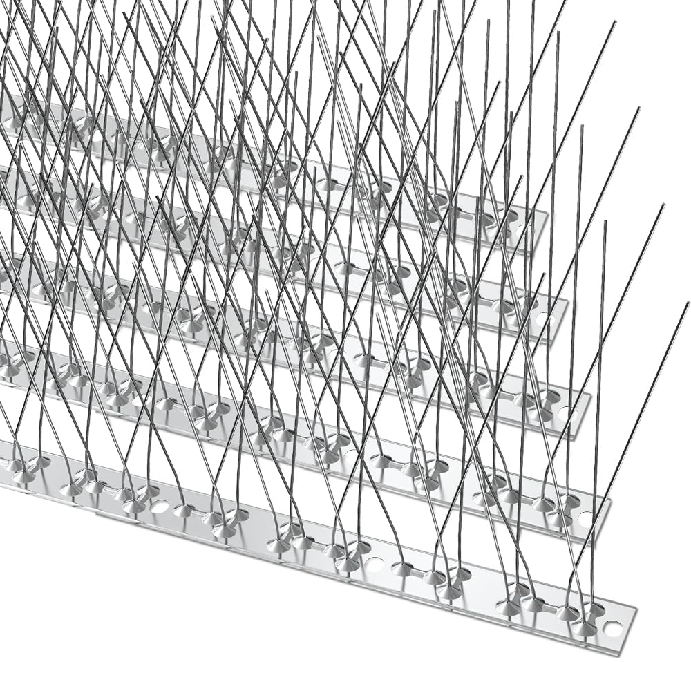 wohohoho Bird Spikes for Pigeons with Stainless Steel Base, 1.25M (4.1ft) Pigeon Spikes for Roofs and Windows. Bird Control Anti Pigeon Spikes Bird Deterrent Set for Crows, Seagulls and Small Birds