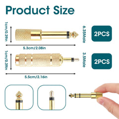 4pcs Headphone Adapter Jack, Gold Plated Audio Stereo Plug Adapter, 6.35 Mm (1/4 Inch) Male to 3.5 Mm (1/8 Inch) Female Stereo Adapter Plus 3.5 Mm (1/8 Inch) Male to 6.35 Mm (1/4 Inch) Mono Female