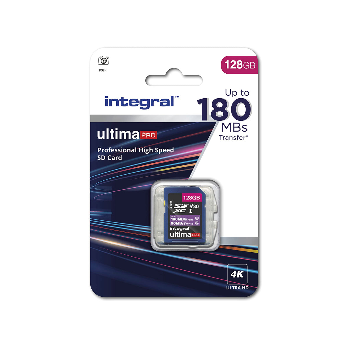 Integral 128GB SD Card 4K Video Read Speed 180MB/s and Write Speed 90MB/s SDXC V30 U3 180-V30 Our Fastest Ever High Speed SD Memory Card