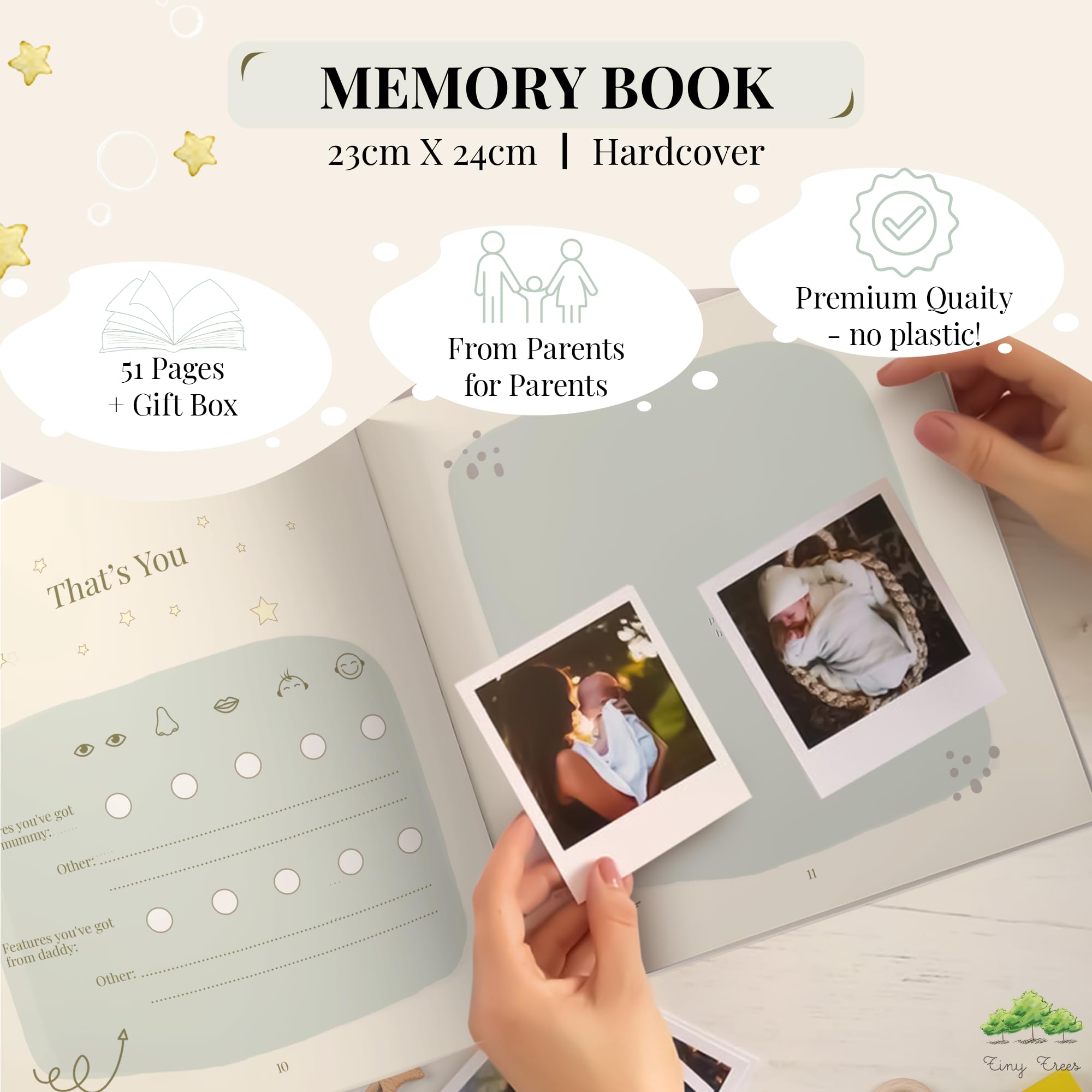 Tiny Trees® Baby Memory Book and Pregnancy Journal - Gift for Baby Showers - Diary for expecting mums dads parents   Baby Milestone Record Book with Family Tree, Milestones, Monthly Birthdays and more