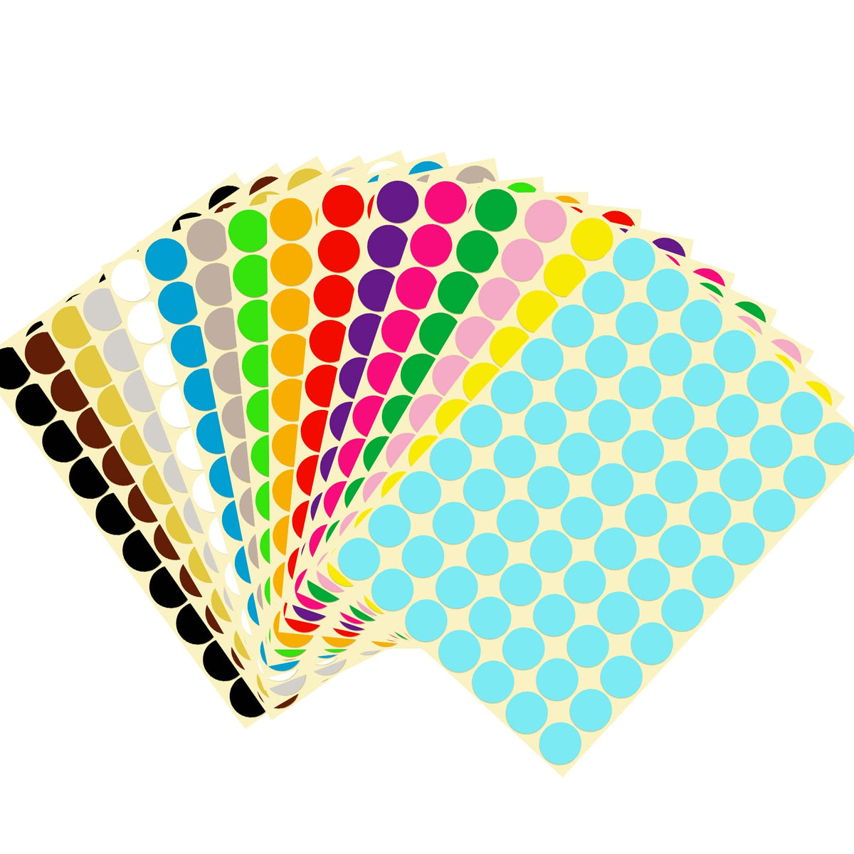 JANYUN 16 Sheets 1120 Pcs Sticky Coloured Dots Round Dot Labels Stickers Self Adhesive Circle Stickers Labels 16 Colors (19mm)