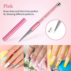 Beetles Nail Art Liner Brushes, Nail Gel Polish Painting Nail Art Design Brush Pen Set Diamond application Rhinestone Handle, Nail Dotting Painting Drawing Pen Sizes 5/7/9/11/20mm, 5Pcs