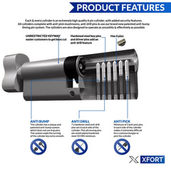 XFORT® Chrome 35T/55 Thumb Turn Euro Cylinder Lock (90mm), Euro Door Barrel Lock with 3 Keys, Anti-Bump, Anti-Drill, Anti-Pick Door Lock with Key, High Security for Wooden, UPVC and Composite Doors.