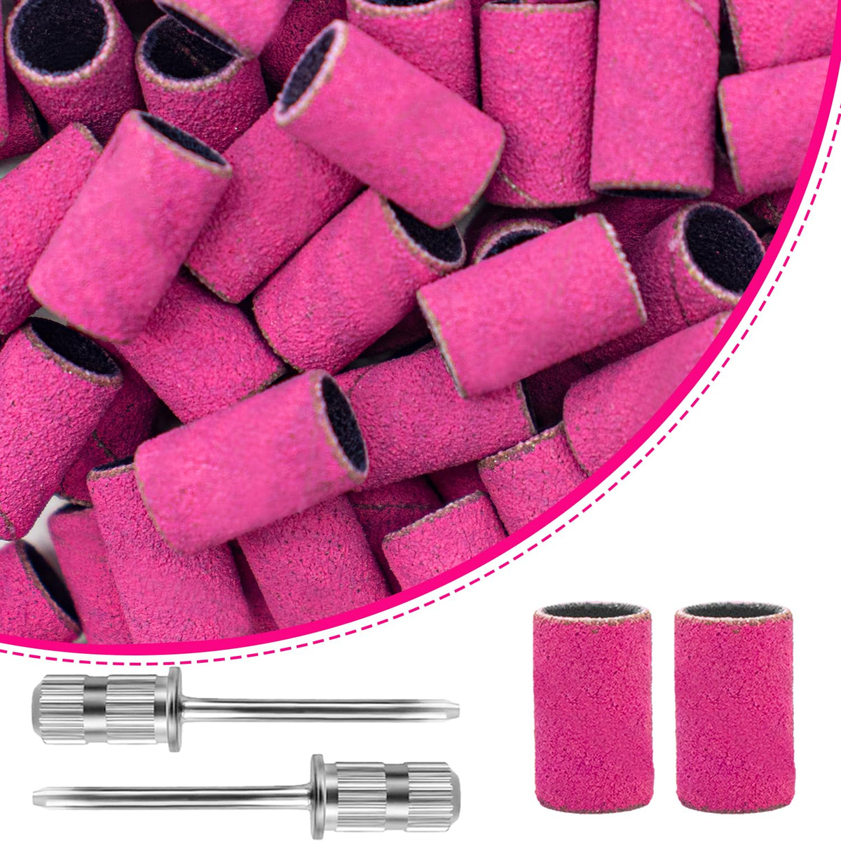 200Pcs 180 Grit Sanding Bands for Nail Drill, Pink Nail Sanding Bands Fine Sanding Bands for Nails, Sanding Bands for Natural Nails, Nail Drill Sanding Bands with 3/32 Inch Nail Drill Bit