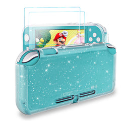 DLseego Case for Switch Lite 2019, Glitter Bling Soft Cover with 2 Pack Tempered Glass Screen Protector, Shockproof and Anti-Scratch Design Protective Case for Switch Lite -Crystal Clear