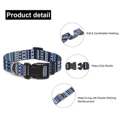 Suredoo Adjustable Nylon Dog Collar with Patterns, Soft Comfy Pet Collar for Small Medium Large Dogs (L, Bohemian Blue)