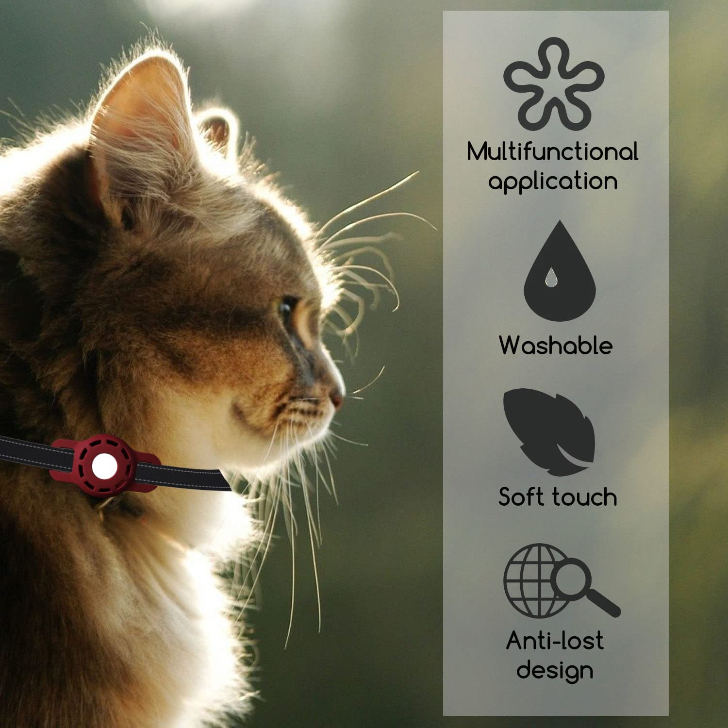 Airtag Dog Cat Collar Holder, Silicone Pet Collar Case for Apple Airtag (Medium, Red)