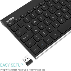 Arteck 2.4G Wireless Keyboard Stainless Steel Ultra Slim Full Size Keyboard for Computer/Desktop/PC/Laptop/Surface/Smart TV and Windows 10/8 / 7 Built in Rechargeable 6-Month Battery