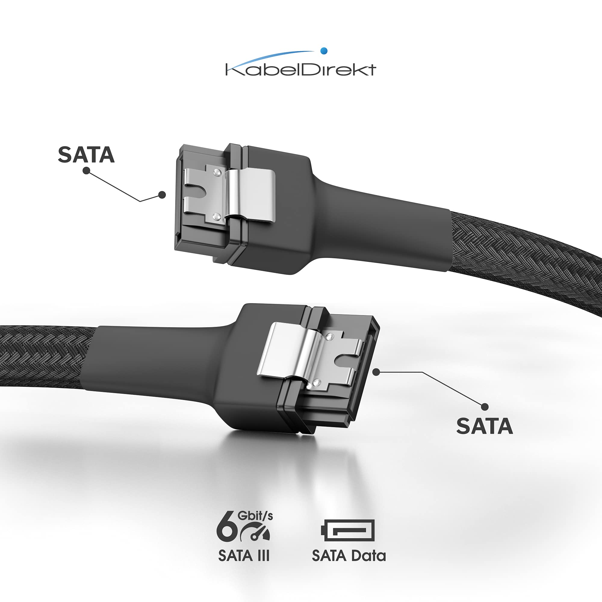 KabelDirekt – 3x SATA 3 cables 6Gb/s – 30cm, straight connector (data cable, 6Gbit/s, SATA III/Serial ATA, L connector, set of 3 cables, connects hard drives/SSDs/hard disks to the motherboard, black)