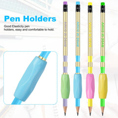 OFFCUP HB Pencils, 24pcs Pencils with Rubbers, Presharpened Pencil Writing Pencils with Rubbers on The End with 4 Pen holders, 2Pencil Sharpener and Rubbers for Children Handwriting and Drawing Gourd