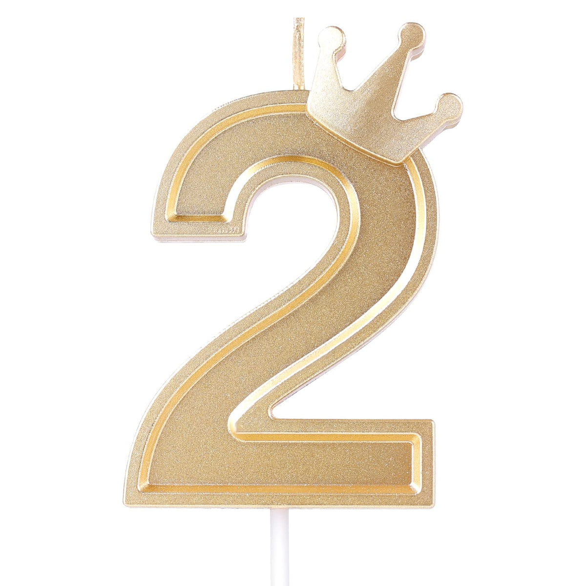 AIEX 3inch Birthday Number Candle, 3D Candle Cake Topper with Crown Cake Numeral Candles Number Candles for Birthday Anniversary Parties (Gold; 2)