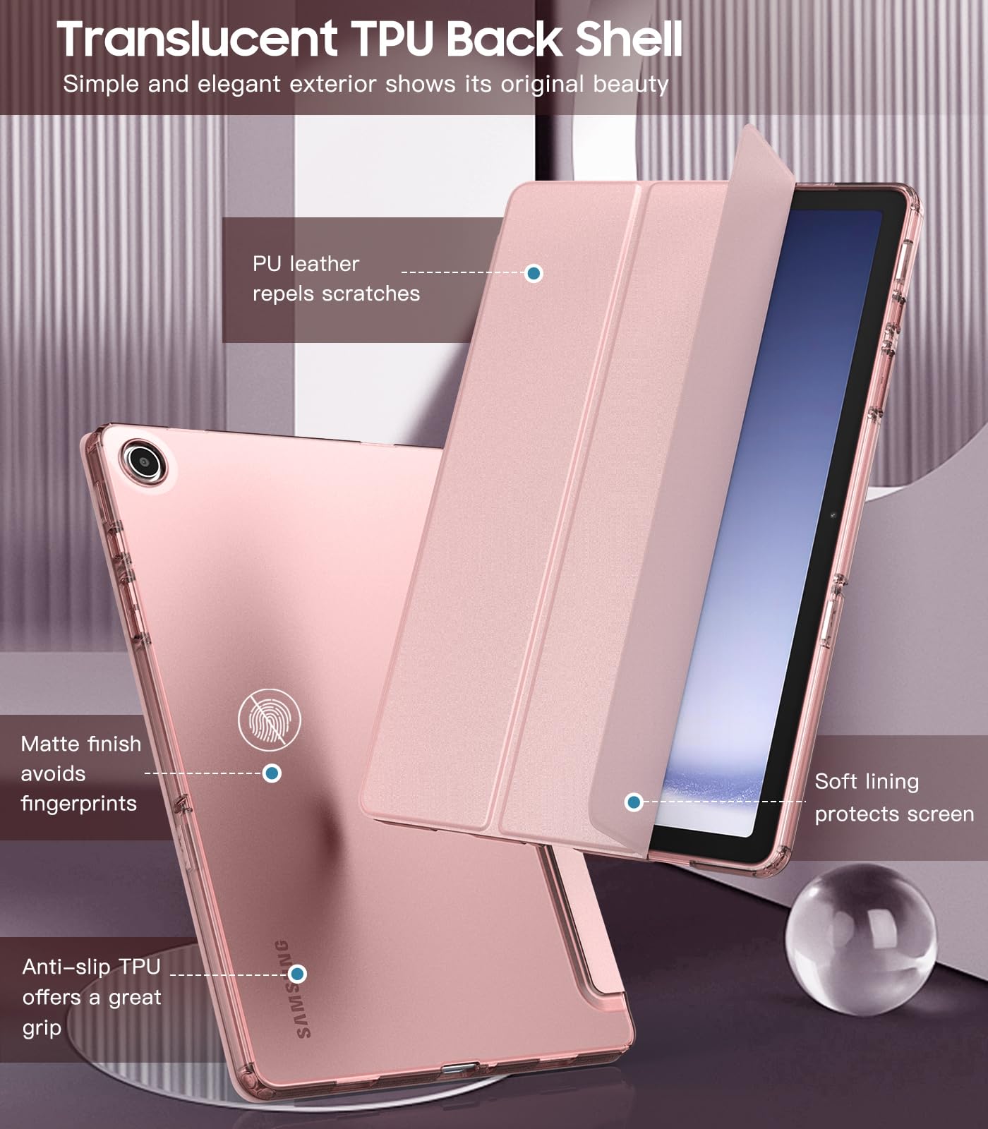 TiMOVO Case for Samsung Galaxy Tab A9and/A9 Plus 11 inches 2023, Slim Soft TPU Translucent Frosted Back Protective Cover for Galaxy Tab A9and Tablet SM-X210/X216/X218, Auto Wake/Sleep, Rose Gold