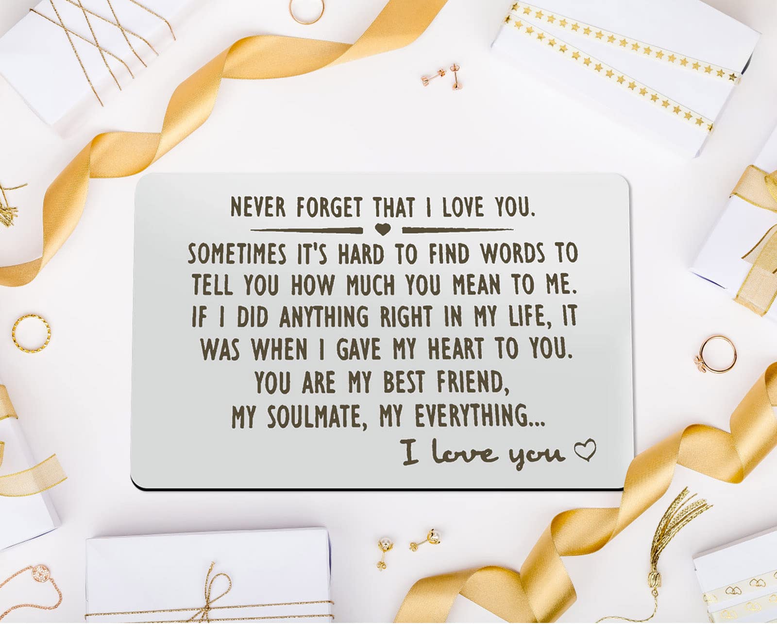 Anniversary Card Gifts for Him Engraved Wallet Insert Card for Boyfriend Husband Never Forget That I Love You Valentine's Day Wedding Birthday Gift for Men Fiance Couple Gift