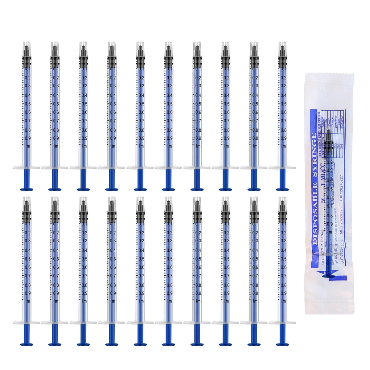 20 Pack 1ml Syringe with Cap Individual Wrap, Plastic Syringes without Needle for Science Labs, Colostrum Collector, Glue Applicator, Feeding Pets, Measuring Liquids (20x1ml)