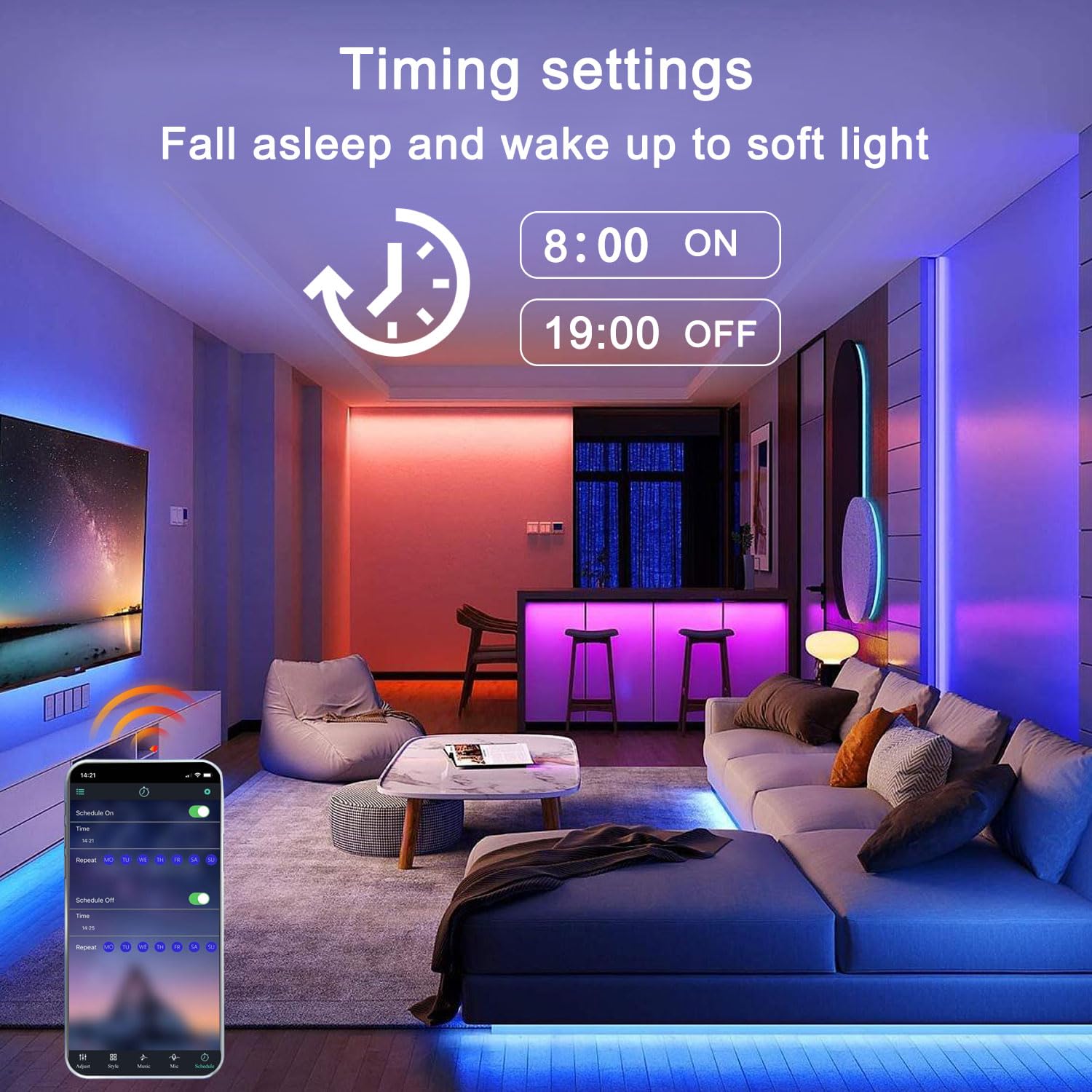 FOLAI 2M Led Strip Lights RGB Music Sync Color Changing, Led Lights with Smart App Control Remote, Led Lights for Bedroom Lighting Flexible Home Decoration