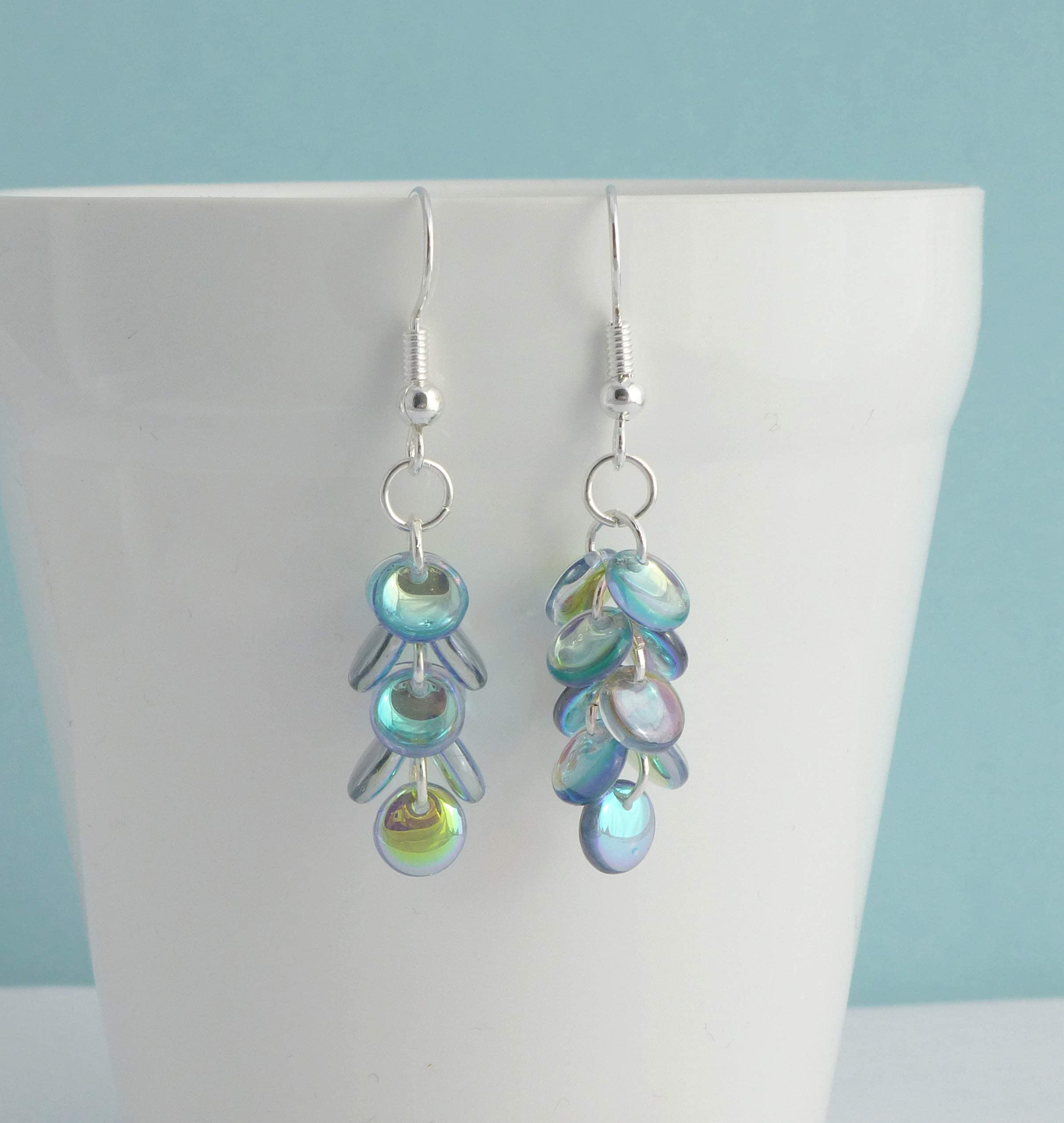 Mermaid Tail Dangle Earrings (Blue/Silver, sterling-silver)