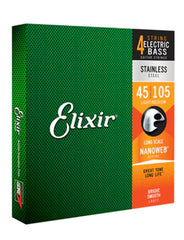 Elixir Strings Stainless Steel 4-String Bass Strings w NANOWEB Coating, Long Scale, Light/Medium (.045-.105)