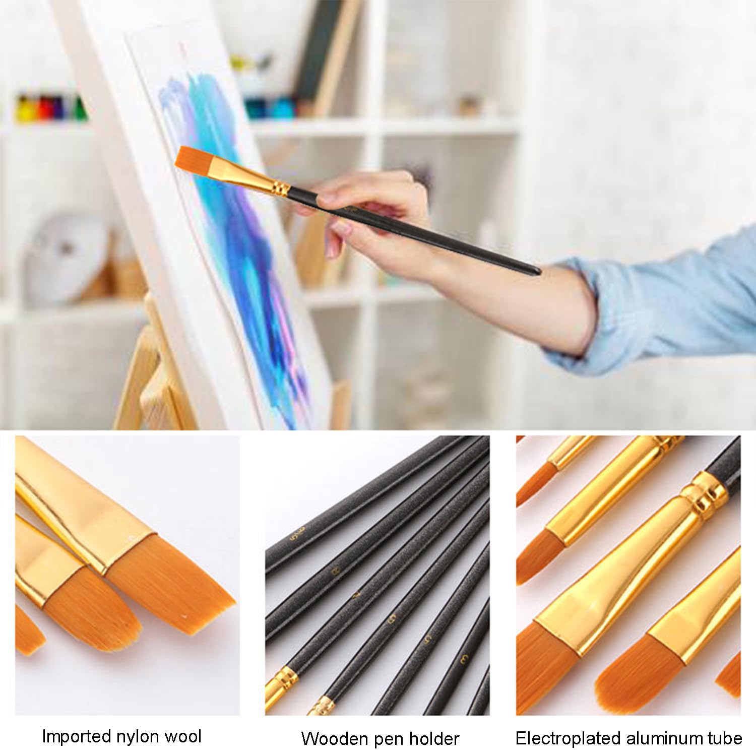 ILantule Paint Brushes Set,10 PCS Professional Painting Brushes,Artists Paint Brushes,Brushes for Acrylic Painting,for Artists, Adults & Kids