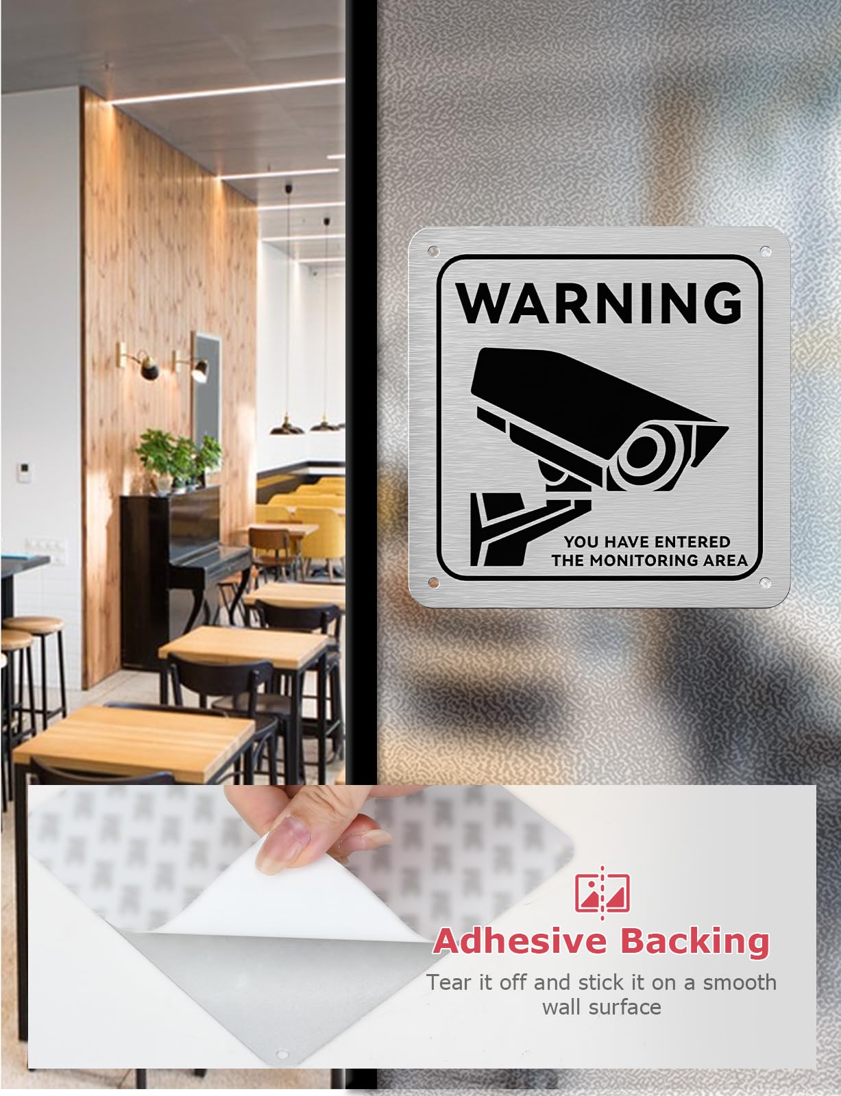 CCTV in Operation Sign 3 Pack, Mellbree CCTV Aluminum Sign with Self-Adhesive Stickers UV Resistant Anti-rust for House and Business Indoor or Outdoor Use 15x15cm