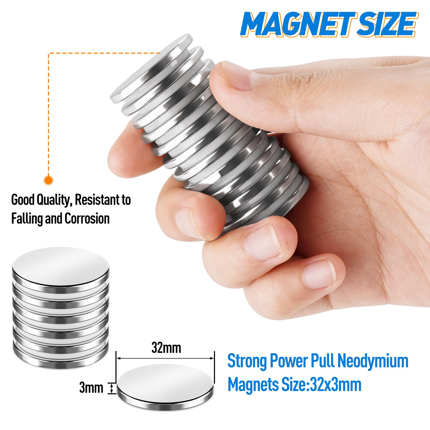 Grtard 30 x 3 mm Strong Magnet, 8 KG Pull Super Strong Neodymium Disc Magnets, Magnets Strong with Double-Sided Adhesive, Powerful Permanent Rare Earth Magnets for Fridge DIY, Craft, DIY - 8 Pack