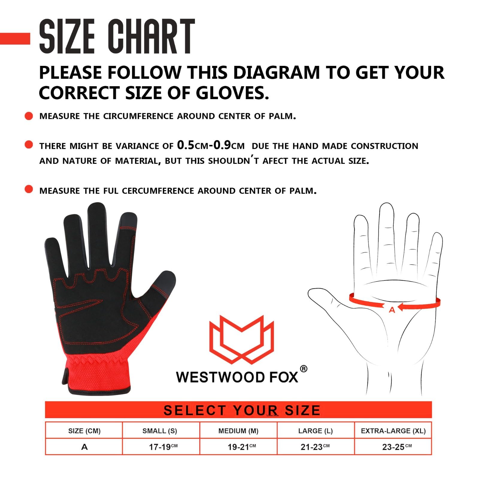 WESTWOOD FOX Gardening Gloves Leather Thorn Safety Working Heavy Duty Work Gloves for Women and Men Garden Tools Mechanic Breathable Gardener Non-Slip Rigger Gloves Protective Gift (Red, L)