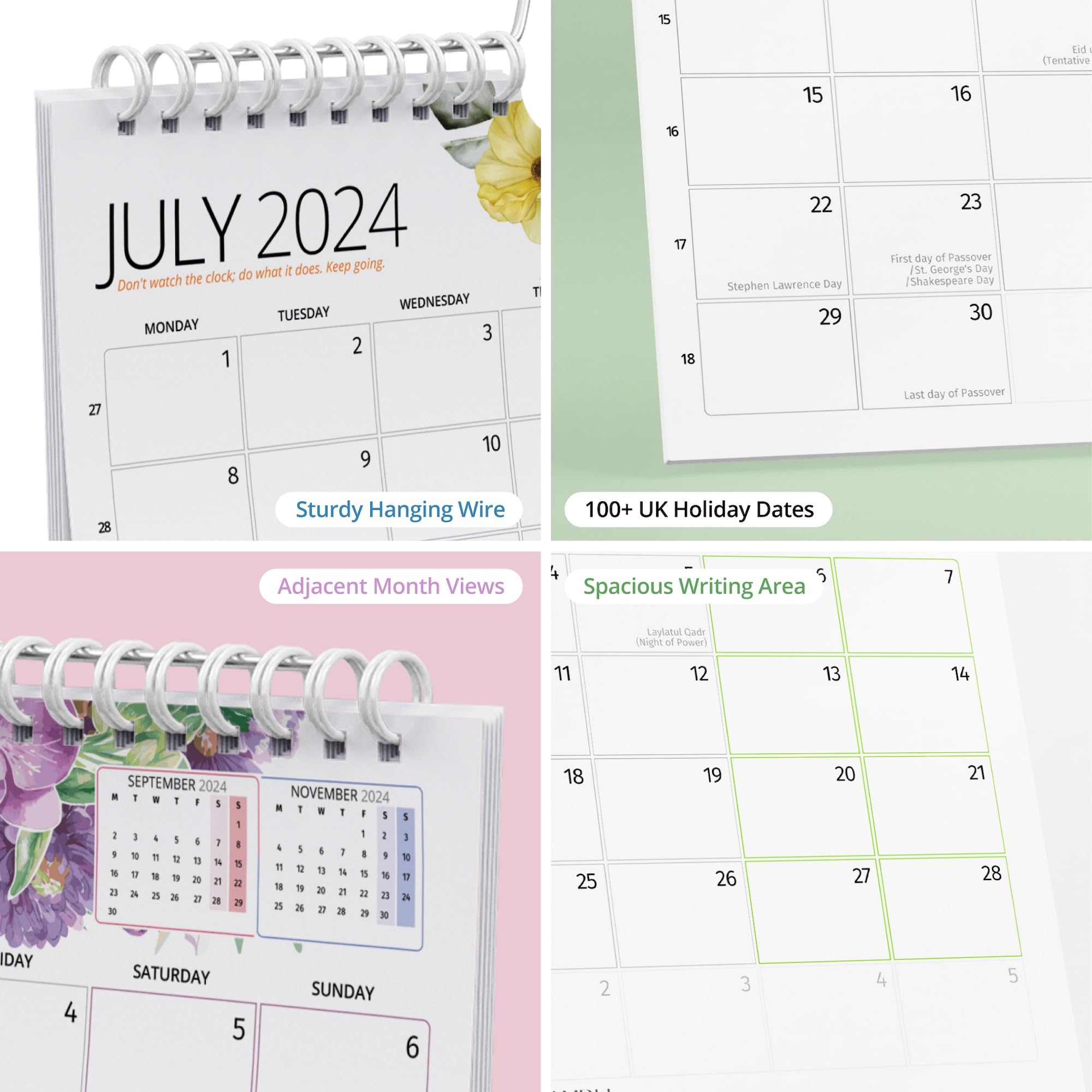 Wall Calendar 2024/25 Colour Calendar - 18 Month Calendar Planner 2024 - Wall Calendar 2024 UK - Month To View 2024-2025 Calendar Now to Dec 2025 - A4 Landscape Calendar for Home, Office