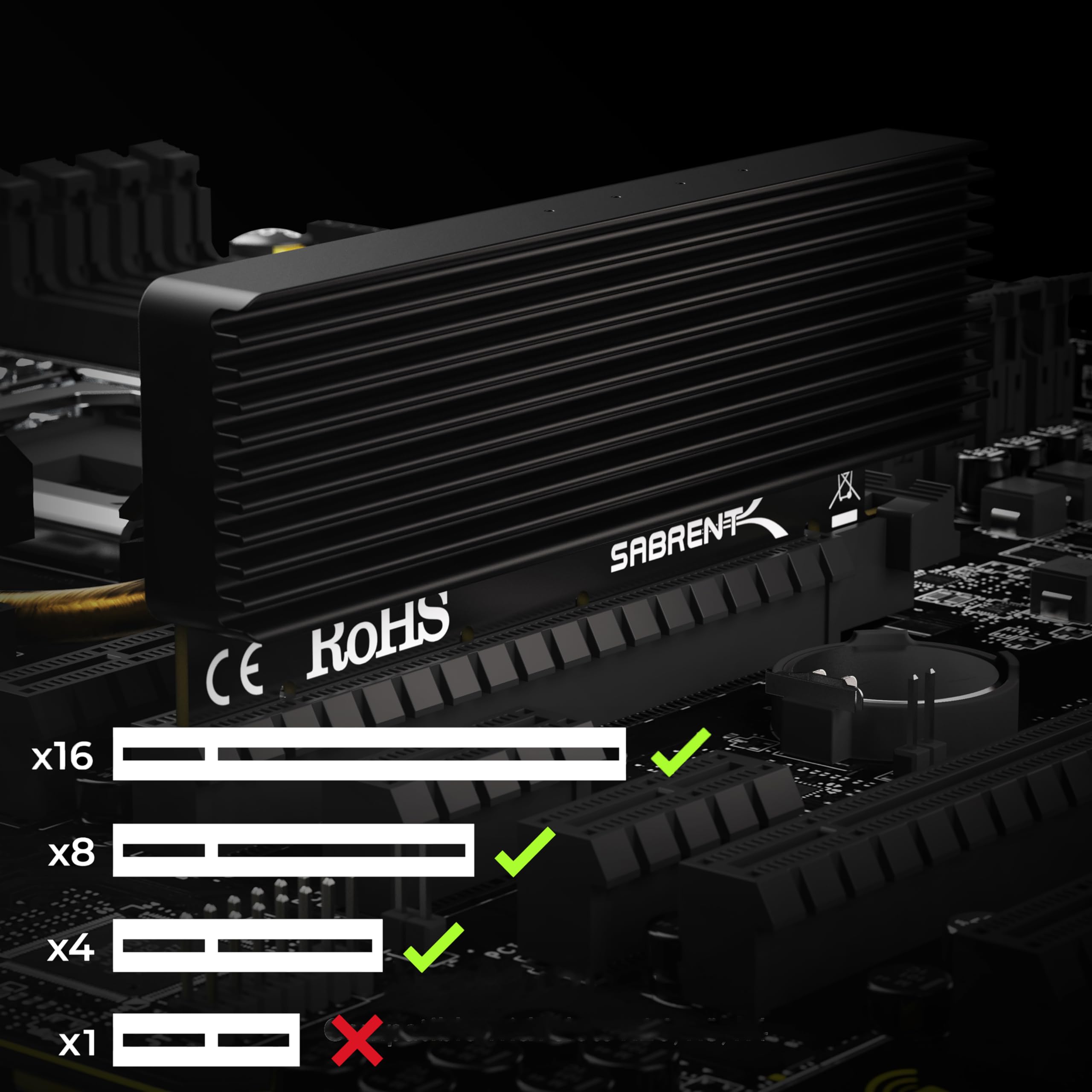 SABRENT M.2 SSD NVMe to PCIe Adapter with Aluminum Heatsink and Thermal Pad, for SSDs up to 16TB, M.2 NVMe to PCI-E converter 3.0 X4 X8 X16 Card (EC-PCIE)