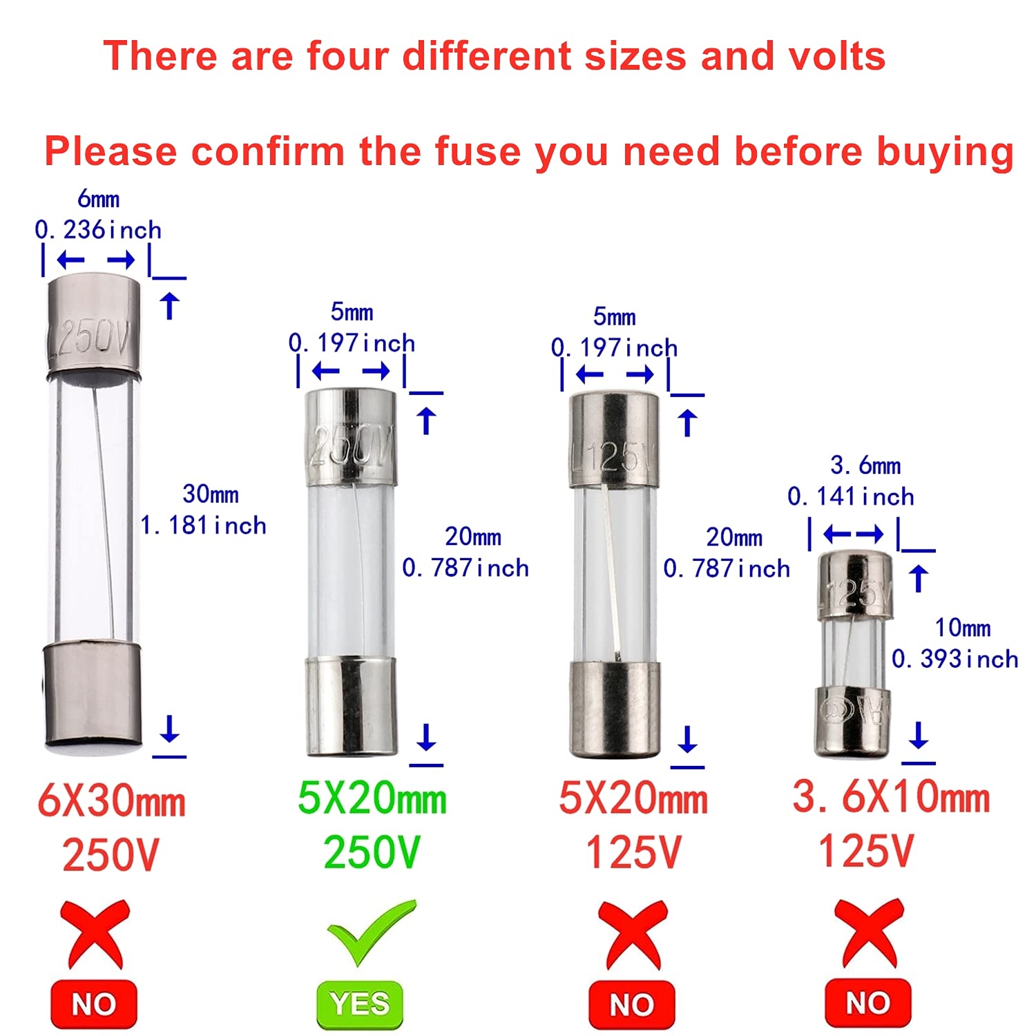 BOJACK T3.15AL250V 5x20mm 3.15A 250V Slow Blow Fuses 3.15 Amp 250 Volt 0.2 x 0.78 Inch Glass Tube Time-delay Fuses(Pack of 20 Pcs)