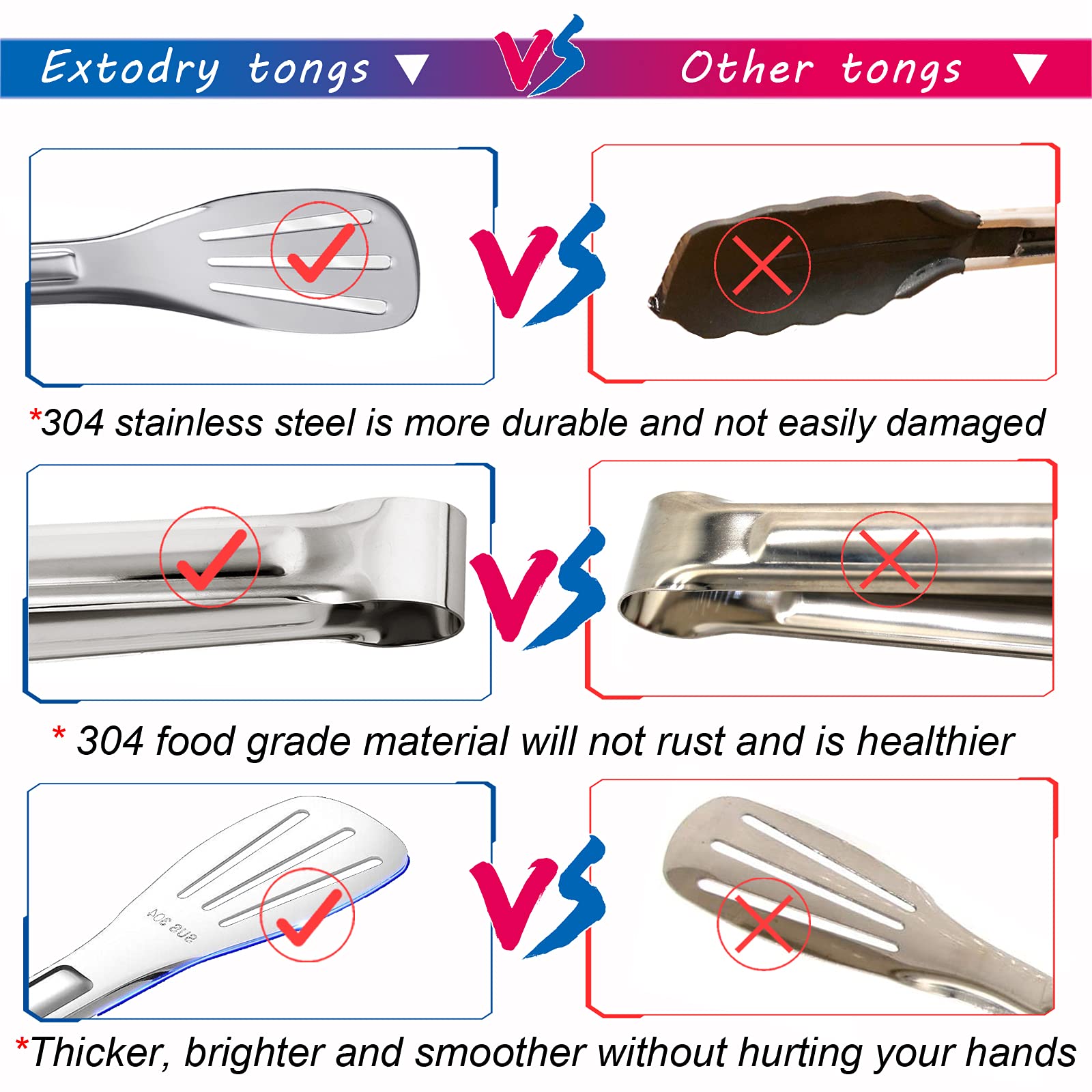 Kitchen Tongs(9'')-304 Easy to Clean-Food Safe Stainless Steel Cooking Tongs,Salad,BBQ,Serving,Frying Tongs Utensils,Kitchen Gift etc,Easy Grip Best Sturdy Tongs,Non Stick.