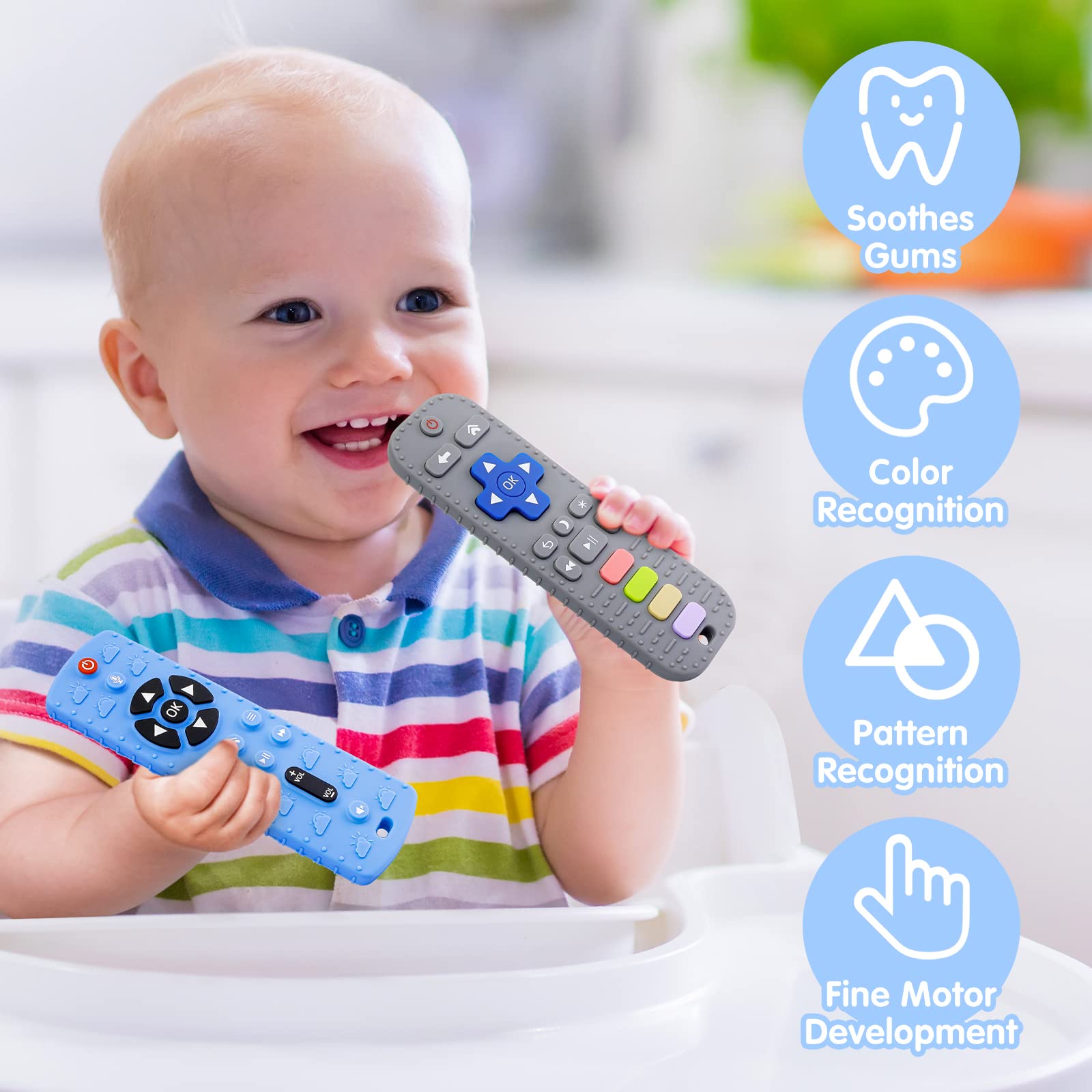 Teething Toys for Baby - 2 Pack Baby Teething Toy, Soft Silicone Remote Control Baby Toys, Baby Teether Toy for 3-12 Month Babies, Teeth Chew Massage Gift for 0-3 Year Old Newborn Baby Toddler Infant