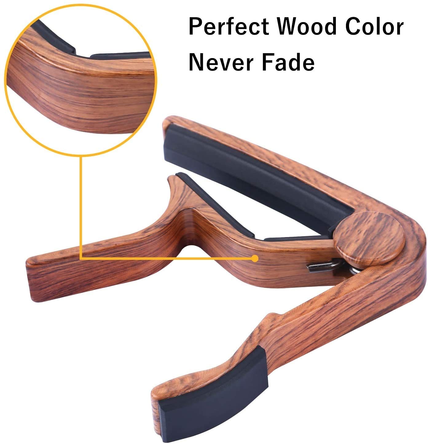 MOREYES Guitar Capo for Acoustic Guitar,Ukelele, Electric Guitar,Bass with Wood Color Guitar Picks (Mirabow color)