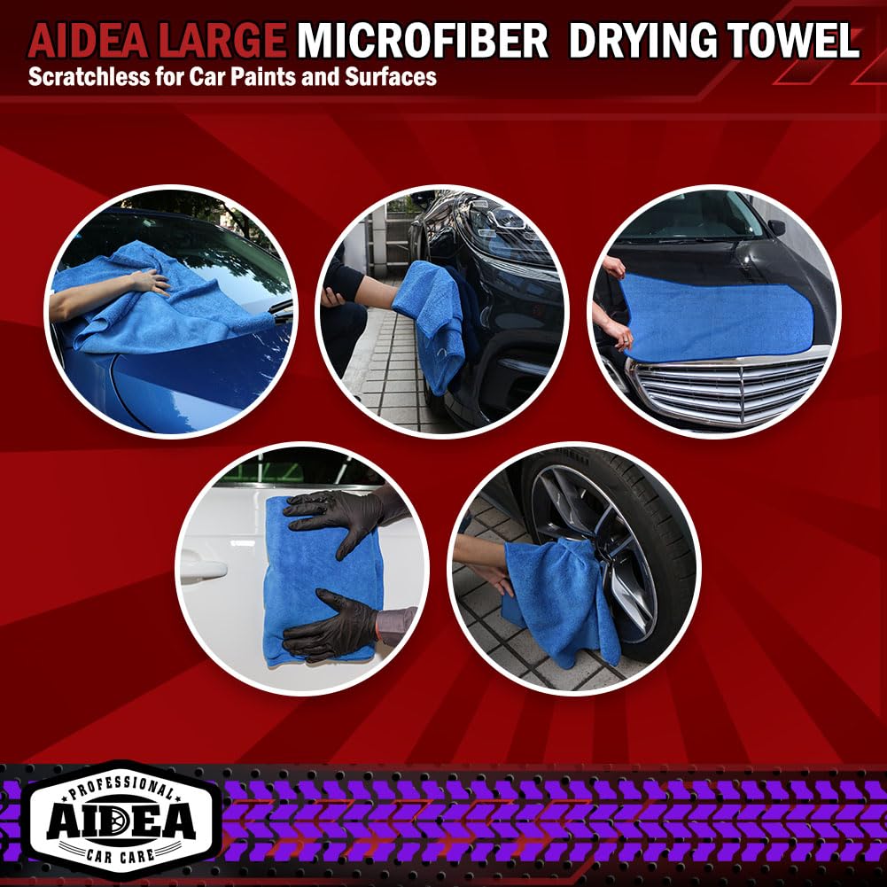 AIDEA Microfibre Drying Towel Pack of 2, Car Cleaning Cloths, Scratch-Free, Strong Water Absorption Drying Towel for Cars, SUVs, RVs, and Trucks 60 x 80 cm Blue