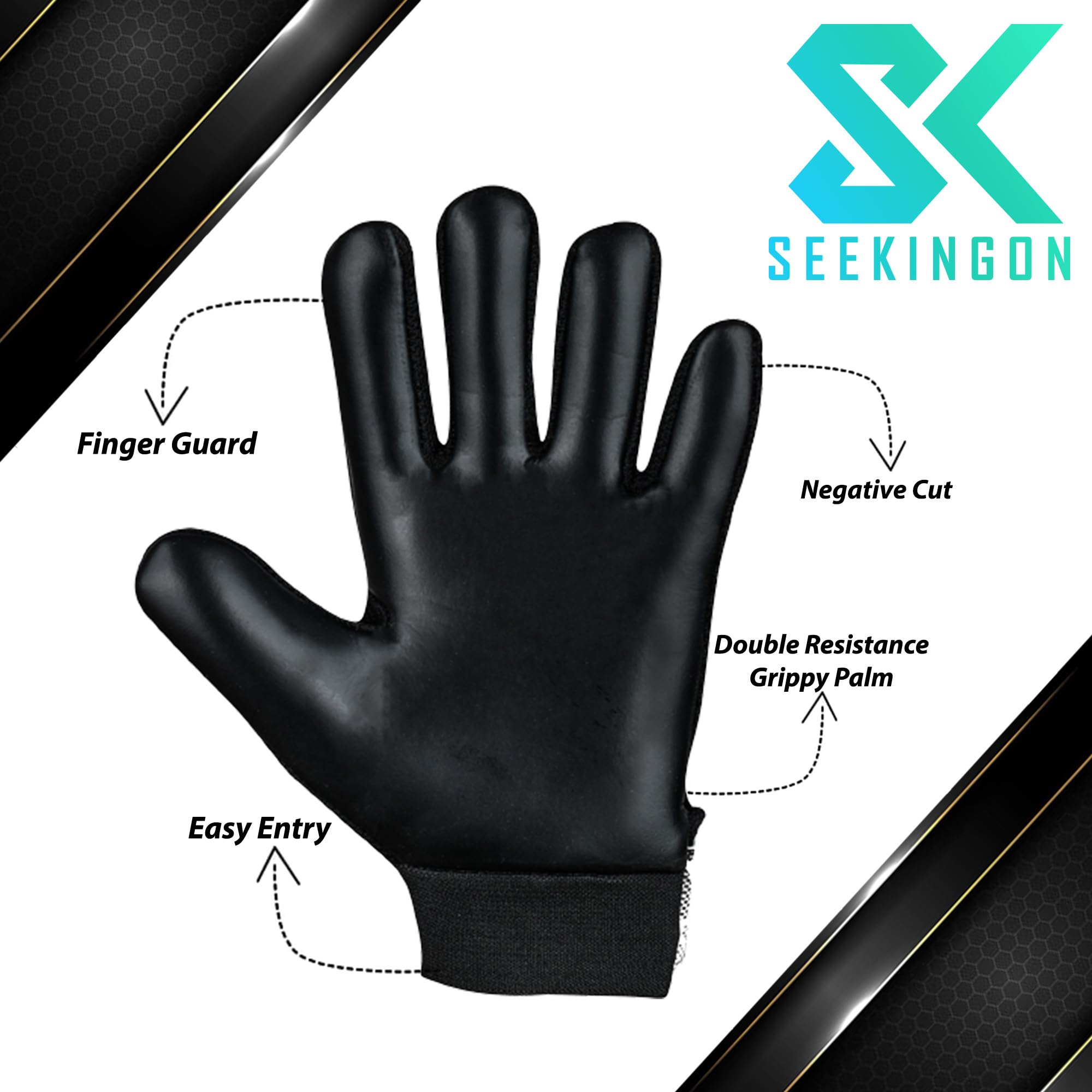 Seekingon Goalkeeper Gloves Kids, Children, Football Training Gloves with Premium Grip, Weather-resistant, Breathable, Latex Goalie Gloves Sizes 4/5/6/7 (Black/White, 5 for 9-12 years)