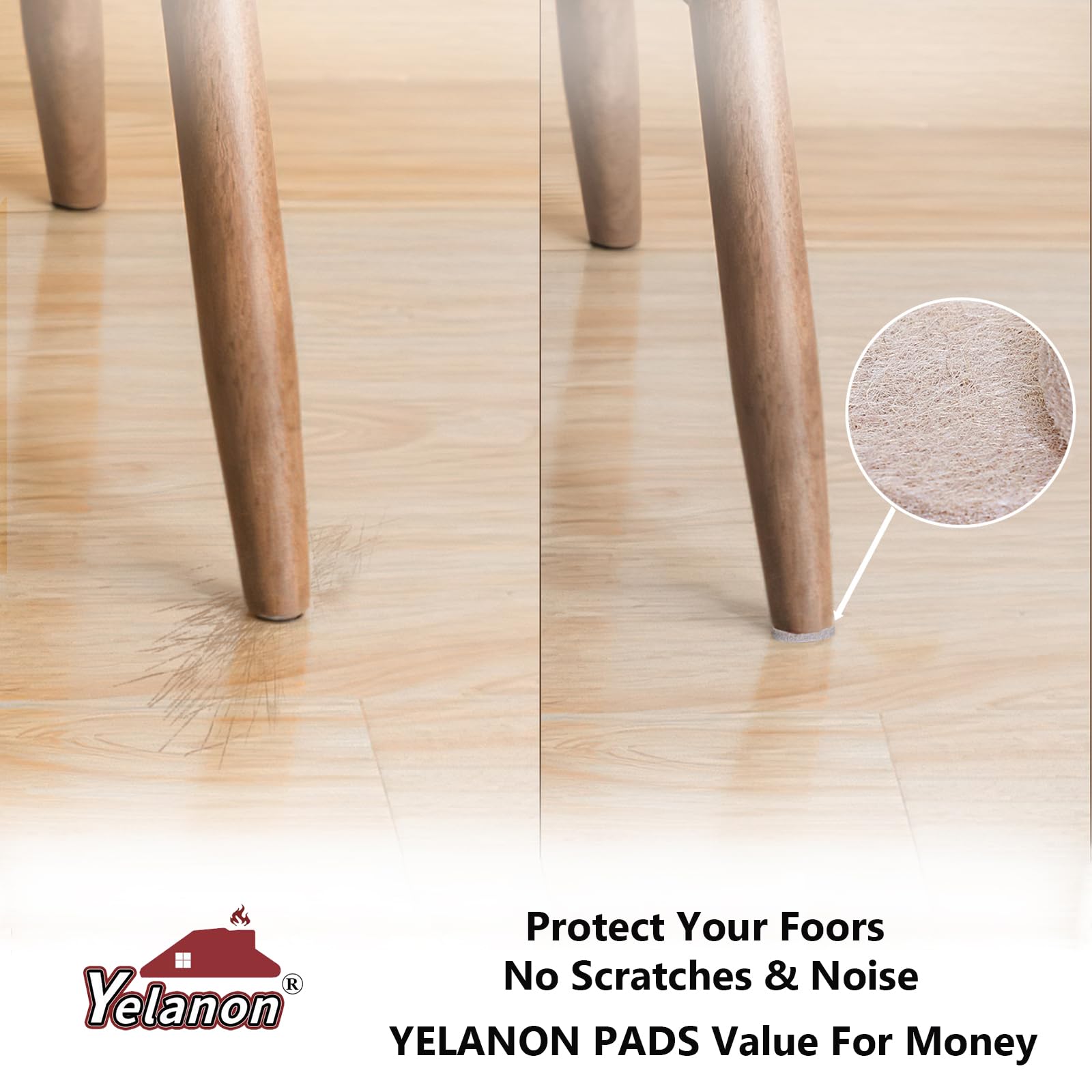 Yelanon Felt Furniture Pads 56Pcs(25and50) mm Furniture Pads Self Adhesive, Felt Chair Pads, Anti Scratch Floor Protectors for Furniture Feet Chair Legs, Furniture Felt Pads for Hardwoods Floors, Beige