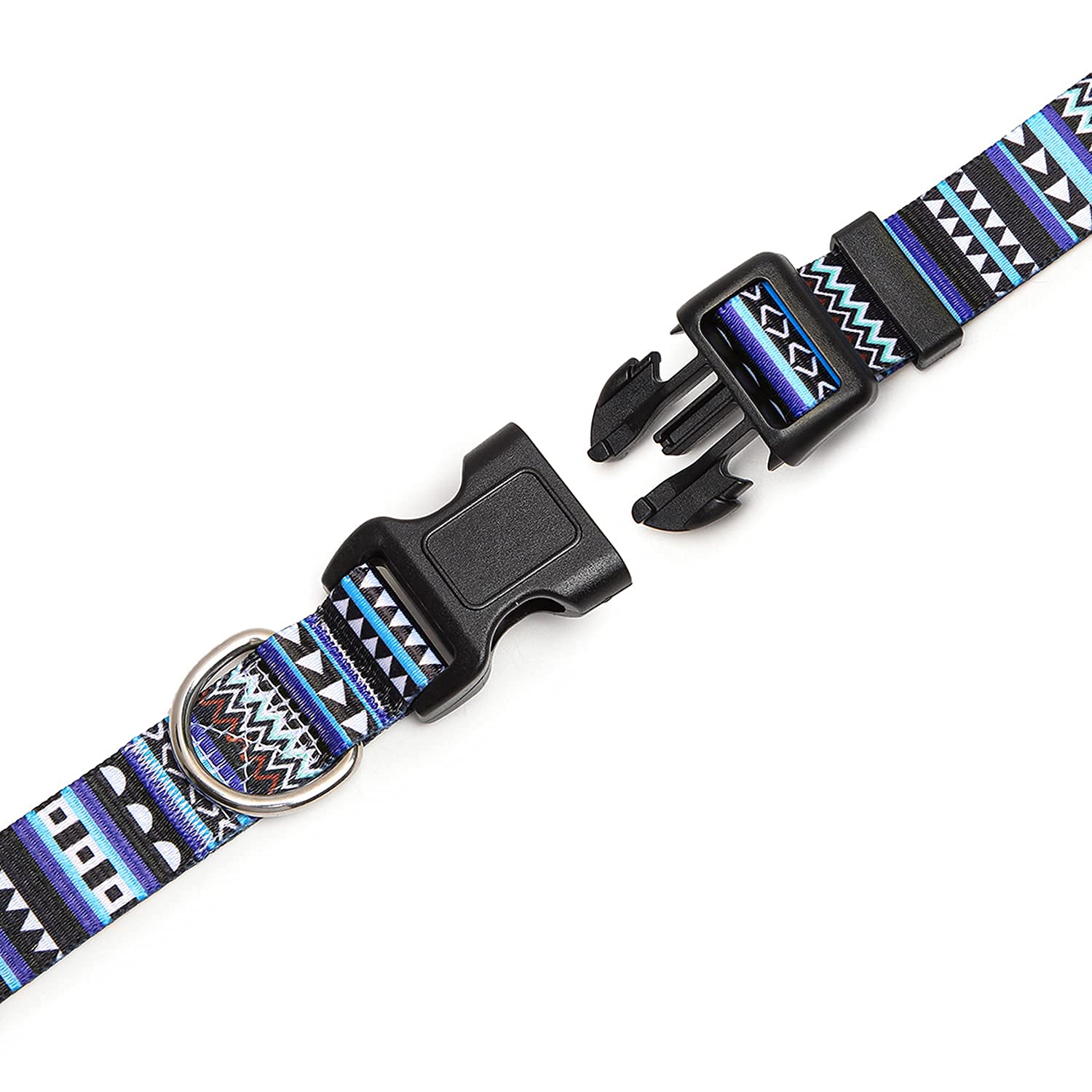 Suredoo Adjustable Nylon Dog Collar with Patterns, Soft Comfy Pet Collar for Small Medium Large Dogs (L, Bohemian Blue)