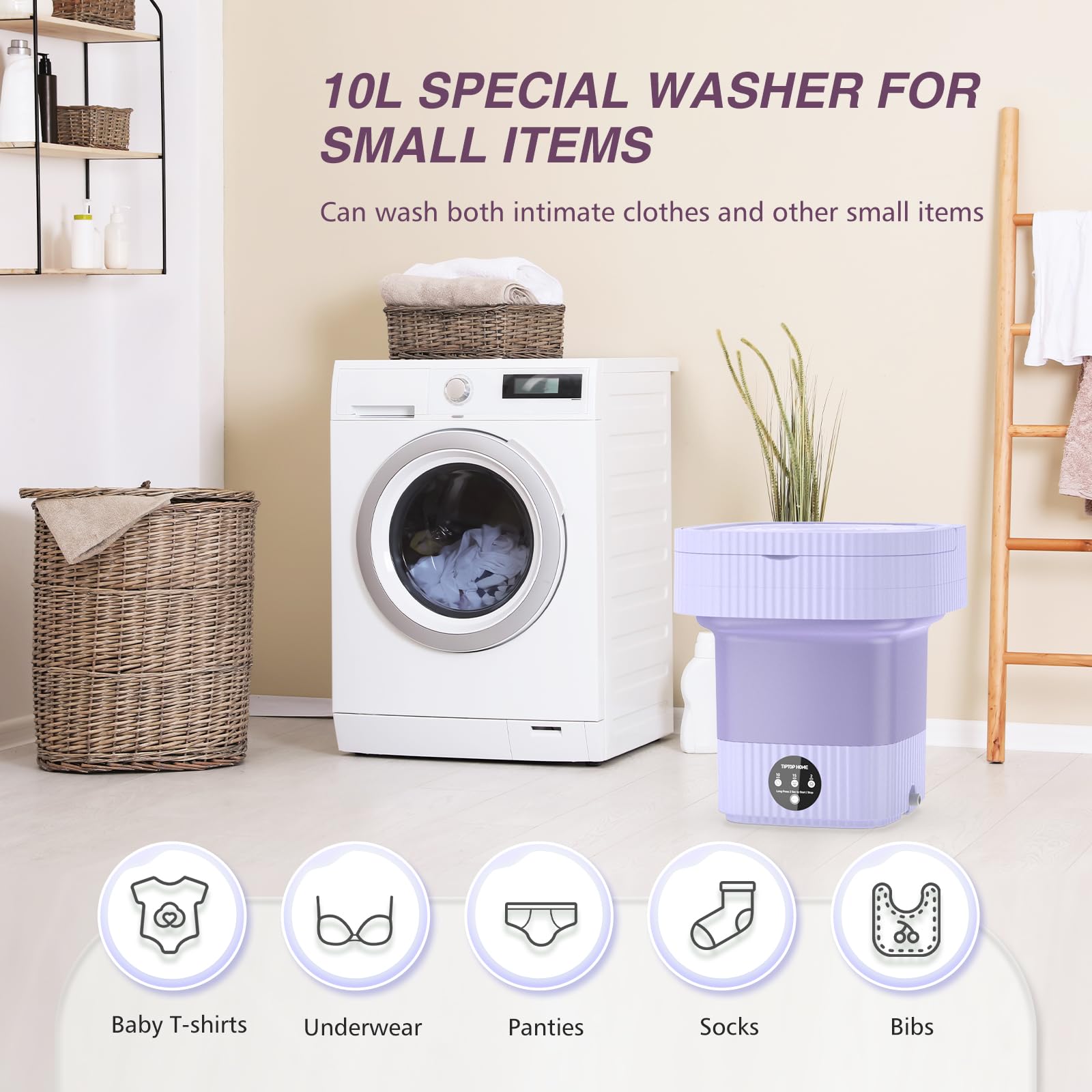 Portable Washing Machines, 12L Mini Washing Machine Foldable Washing Machine Ultrasonic Turbine Mini Washer, Small Washing Machine for Underwear, Sock, Baby Clothes, Travel, Camping, RV, Dorm, Home