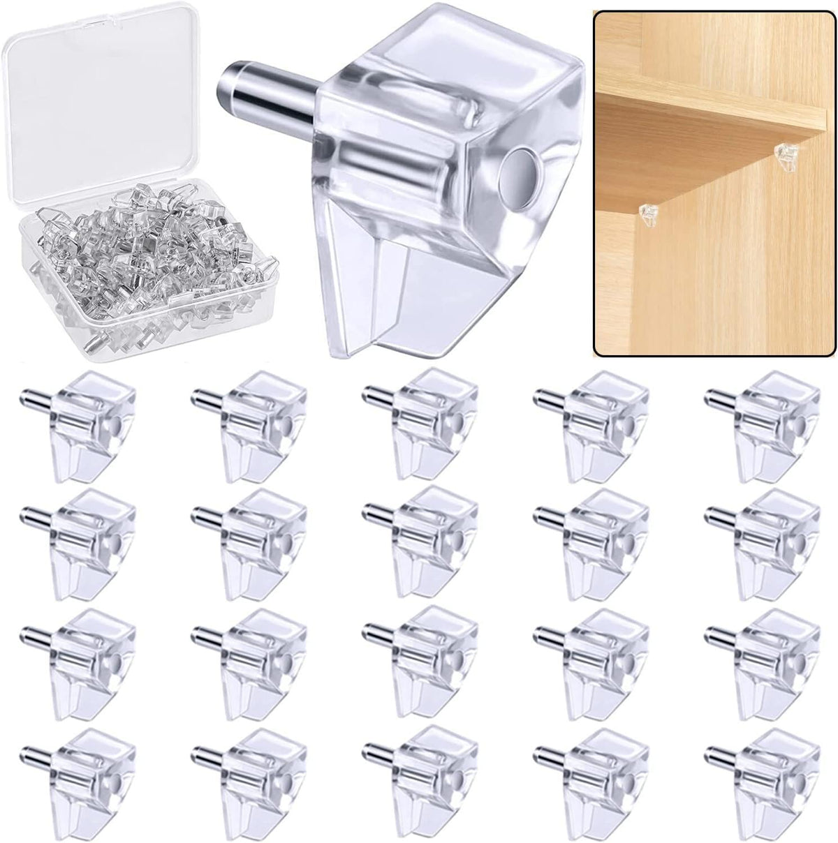 3 Millimeters or 1/8 Inch Shelf Support Peg，Support Cabinet Shelf Pins，Clear Plastic Replacement Peg Cabinet Shelf Supports Pins Shelf Holder Locking Pins (20 Pieces)