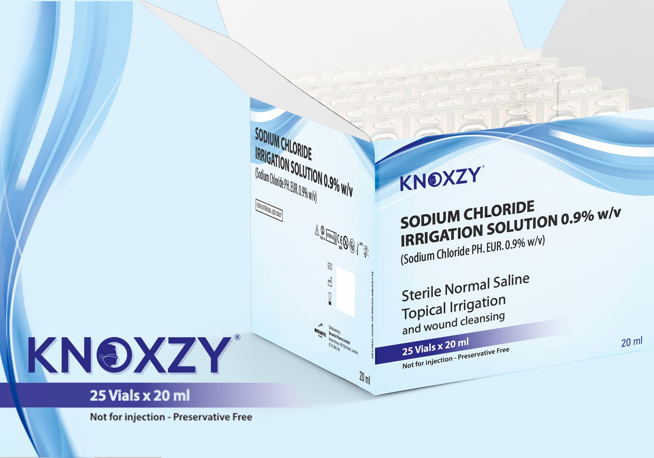 KNOXZY Sterile Saline Pods   Eye Wash   Wound Cleansing   Topical Irrigation   25 x 20 ml sterile Pods