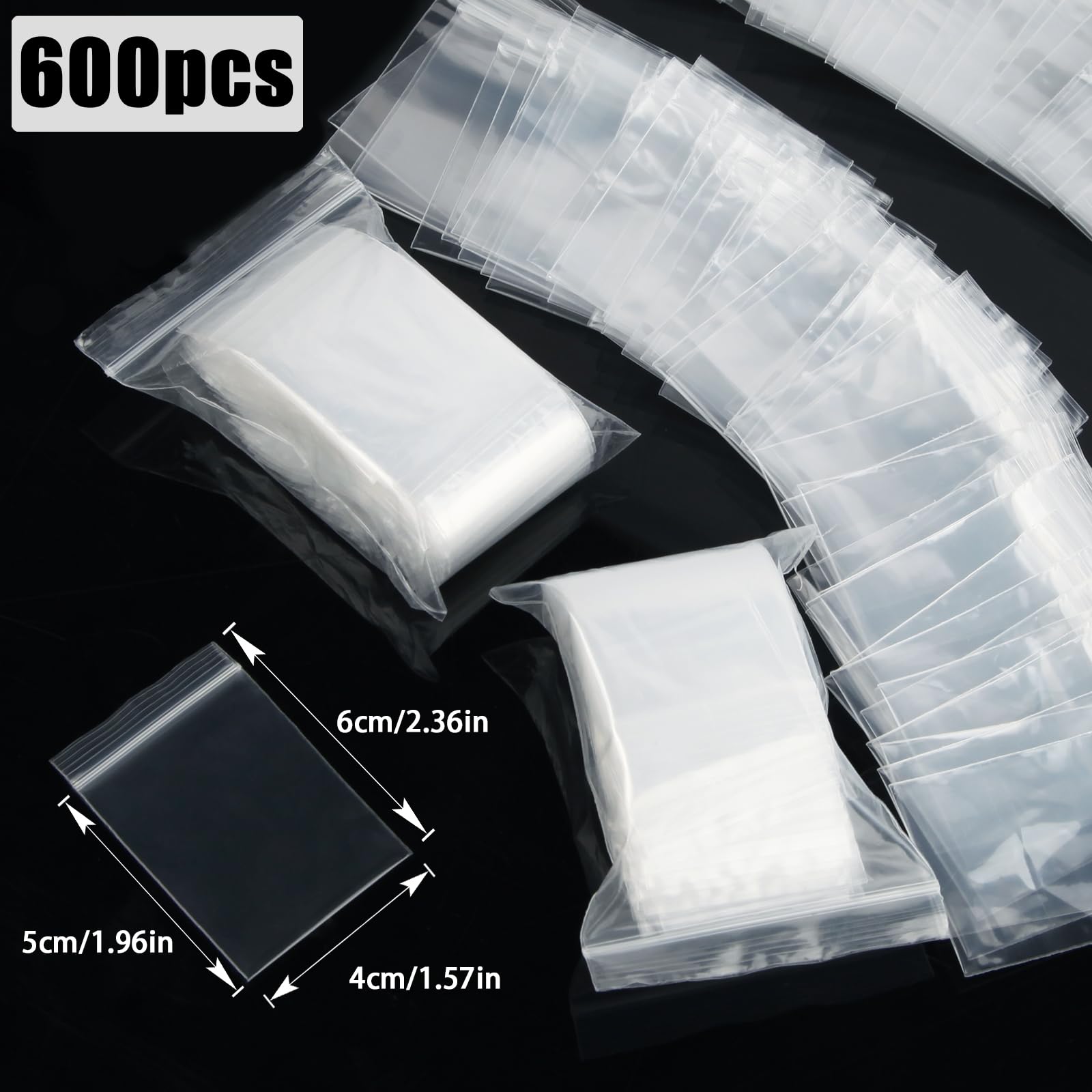 600 Pcs Small Plastic Bags Sealable Grip Seal Bags 6 * 4cm Ziplock Bags Resealable Clear Plastic Bags Tiny Transparent Polythene Pouches for Kitchen DIY Arts Crafts Office Jewellery Storage Baggies