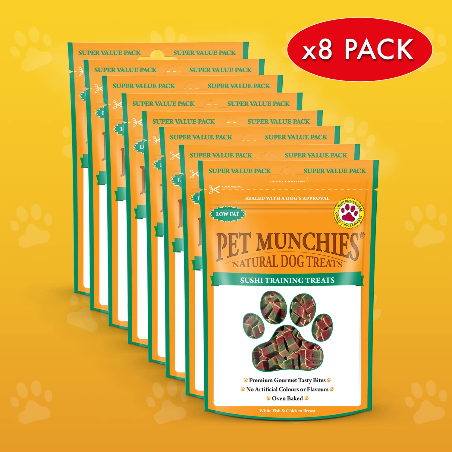 Pet Munchies Sushi Dog Training Treats, Oven Baked Tasty Bites with Natural Real Meat, Low in Fat 150g (Pack of 2)