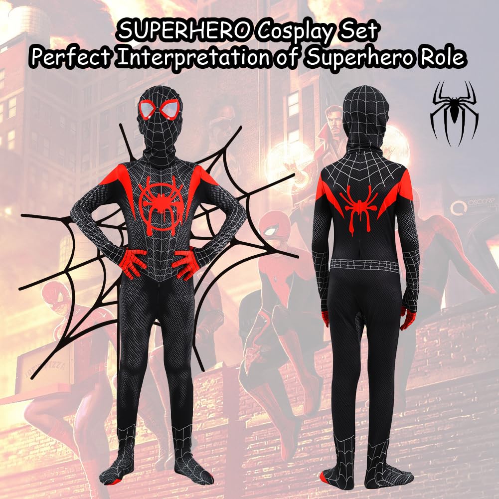 Aomig Classic Spider Costume, Boys Spider Outfit with Spider Mask, Kids Spider Suit, 3D Printing Superhero Jumpsuit Fancy Dress, Superhero Spider Bodysuit Halloween Cosplay Carnival Party