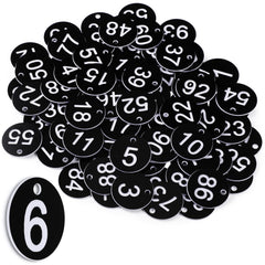 Tenare 1-100 Plastic Table Numbers Key Number Tags Cloakroom Tags Waterproof Small ID Tags with Hole for Restaurant Cafe Outdoor Car Dormitory Lockers Hotel, Without Key Rings(Black, White)