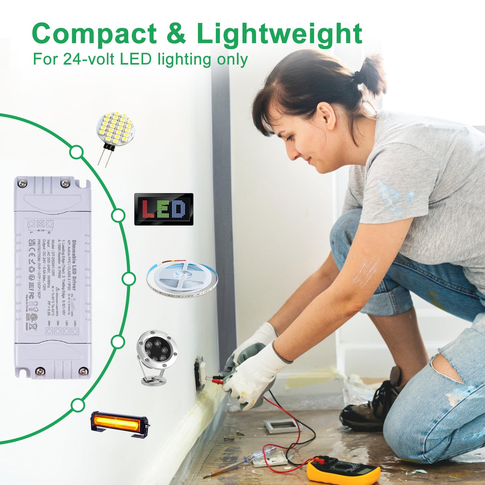 REYLAX LED Driver Dimmable 24V 20W 830mA, Triac & 0-10V&1-10V & PWM & 100k Resistor, AC 240V to 24V DC Transformer, Constant Voltage Thin LED Power Supply, Low Voltage Transformers for LED Lights