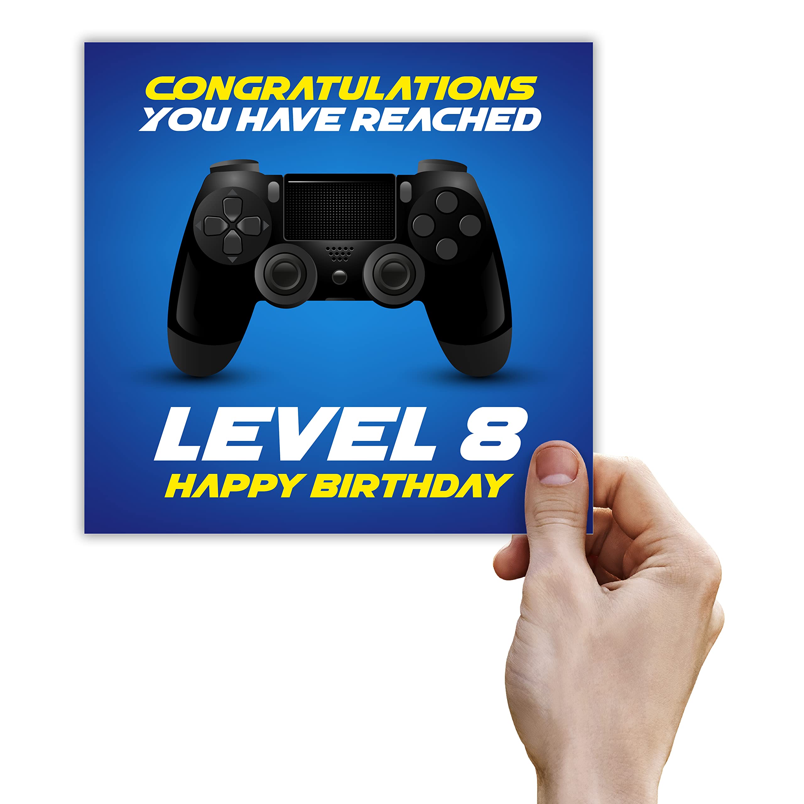 Punkcards 8th Birthday Card - Gamer Birthday Card - Congratulation You Have Reached Level 8 Happy Birthday - Birthday Cards - Age 8 Eight Eighth - Video Gaming Card