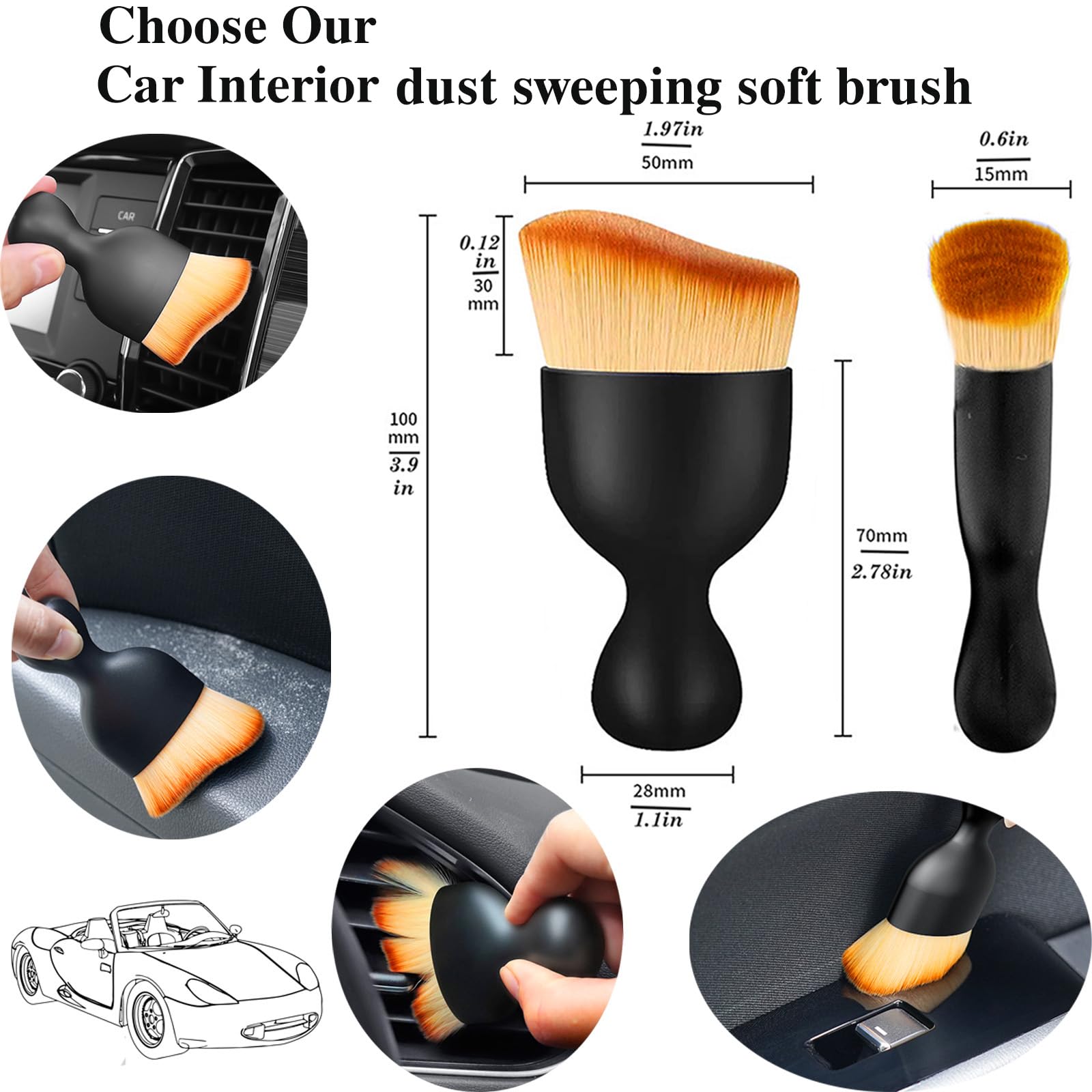 2pcs Car Interior Dust Sweeping Soft Brush, Ultra Soft Bristle Car Interior Detailing Brush,Interior Dusting Brush, Scratch Free Car Brush Interior Car crevice Dust Brush