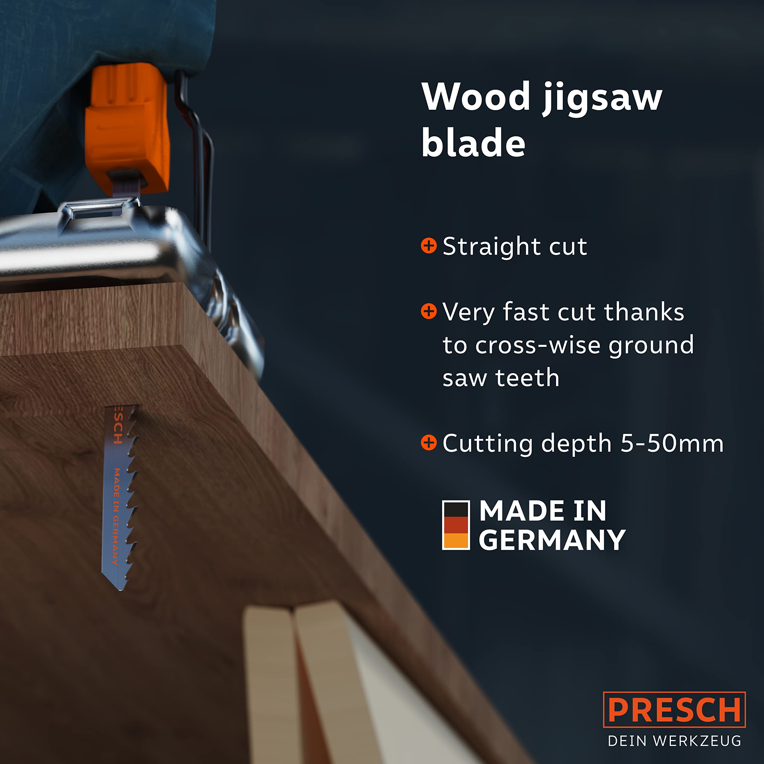 Presch Jigsaw Blades Wood 10 pcs. (Fast, Straight) - Rapid, Straight Cut (5-50mm) - Durable T-Shaft Saw Blades for All jigsaws - Saw Blades for chipboard Sheets, softwood, MDF and Many More