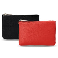 2 Pack Coin Purse, Portable PU Leather Coin Purse with Zipper Coin Purse Mini Change Purse Small Coin Purse for Women Credit Card Folded Bills ID Key Headset Lipstick(Black&Red)